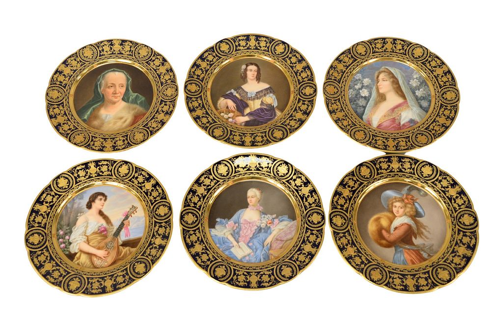 Appraisal: Set of Six German Porcelain Portrait Plates having raised gold