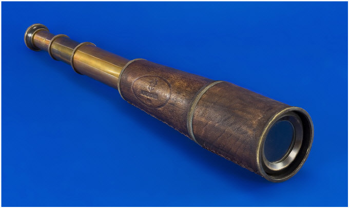 Appraisal: Three Draw Brass and Leather Bound Telescope Marked Howes Leaden