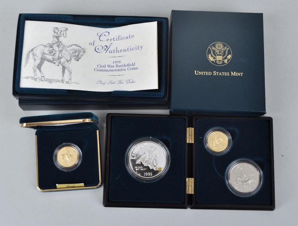 Appraisal: Civil War Battlefield Gold Silver Proof Set three coin commemorative