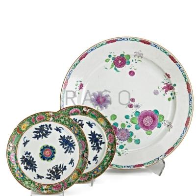 Appraisal: CHINESE EXPORT PORCELAIN Charger and two plates with famille rose