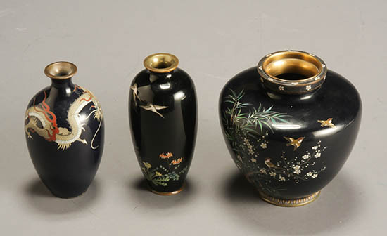 Appraisal: Three Japanese Cloisonn Enamel Vases Meiji Period - The first