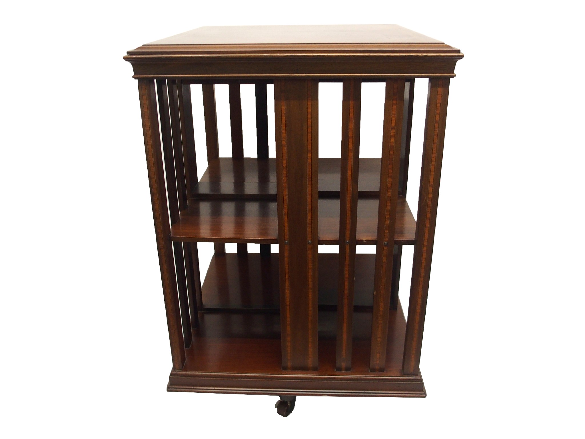 Appraisal: An Edwardian mahogany and satinwood crossbanded revolving bookcase cm high