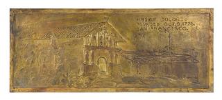 Appraisal: Mission Dolores gilt metal plaque possibly iron executed in depicting