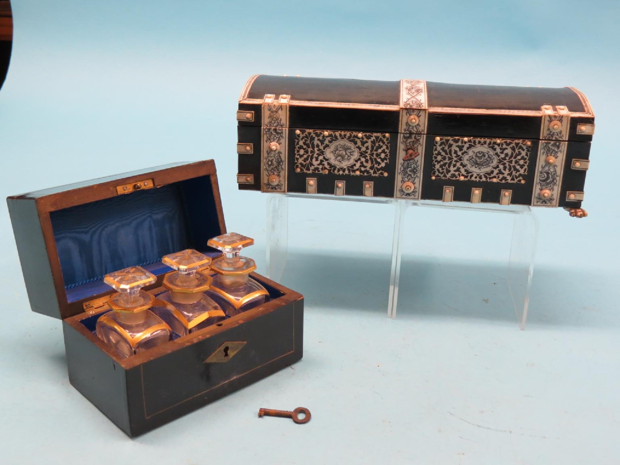 Appraisal: A th century hardwood casket elaborately mounted with engraved ivory