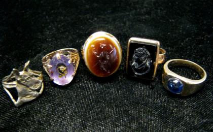 Appraisal: Group of five yellow gold ringsOf varying form one set