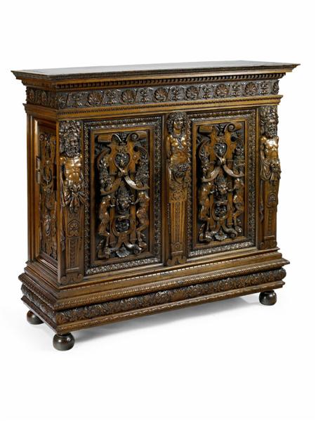 Appraisal: A late th century carved walnut French Renaissance Revival cupboard