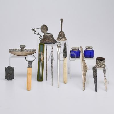 Appraisal: SILVER DESK ACCESSORIES AND PENS Eighteen items S Kirk Son