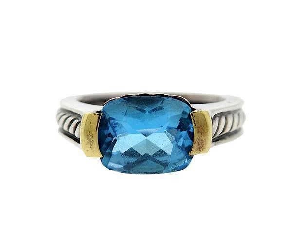 Appraisal: David Yurman Sterling Silver K Gold Blue Topaz Ring METAL