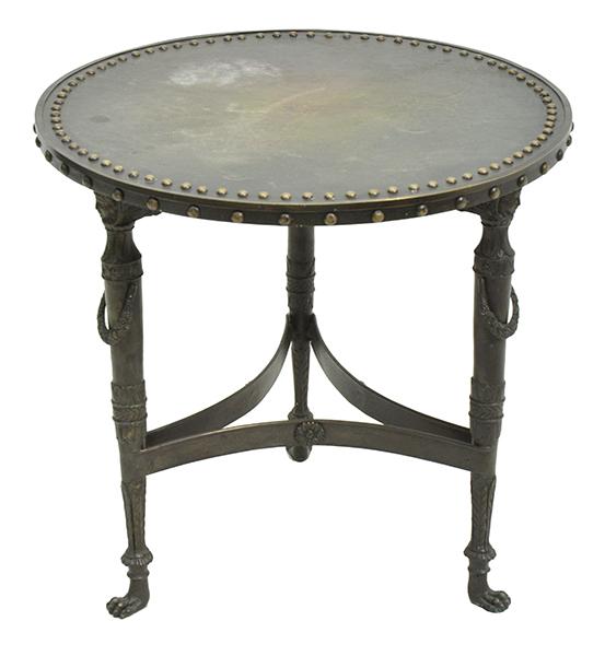 Appraisal: A FRENCH EMPIRE STYLE LEATHER MOUNTED TRIPOD BASED OCCASIONAL TABLE