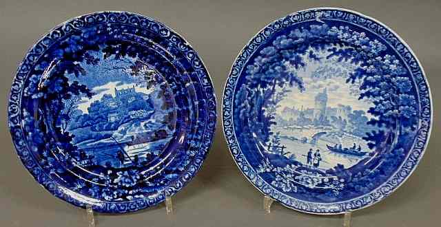 Appraisal: Two Staffordshire plates with blue transfer decoration Northumberland Castle by