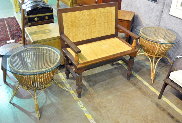 Appraisal: Cane Seat And Back Walnut Bench x Together with pair