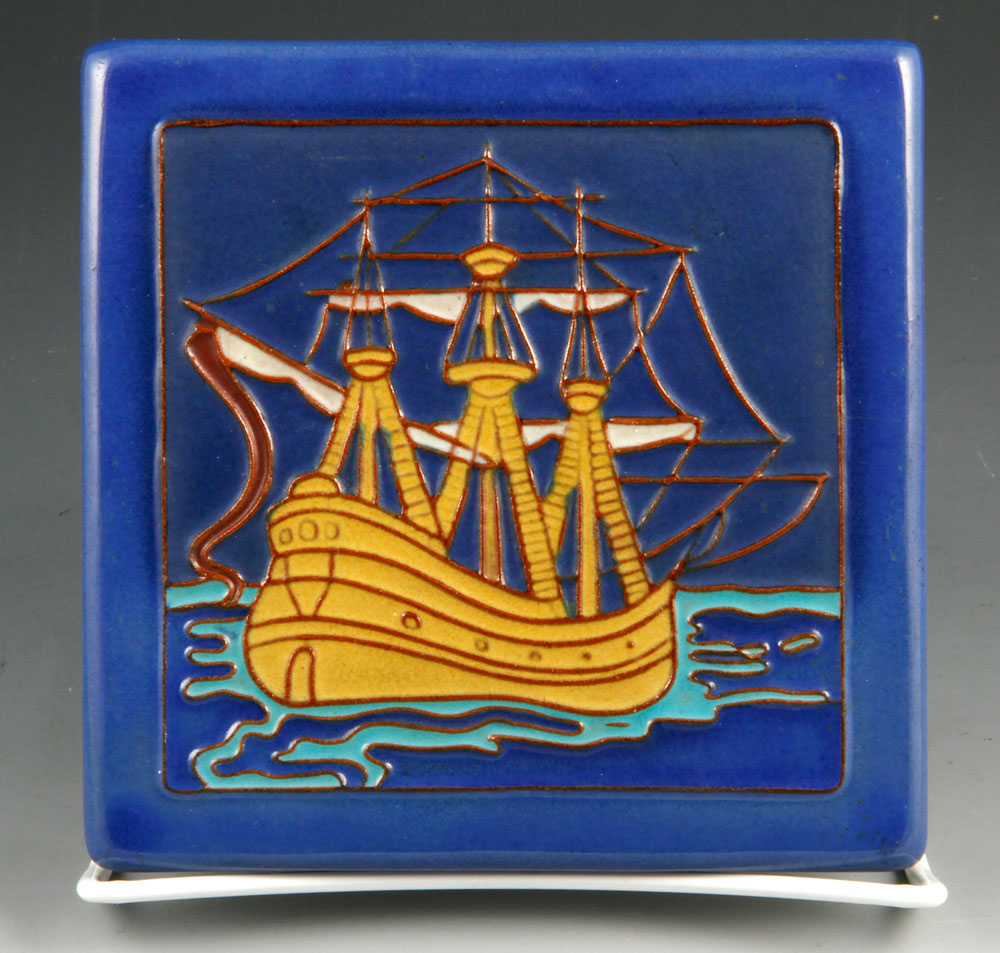 Appraisal: - California Faience Ship Tile California faience galleon tile five