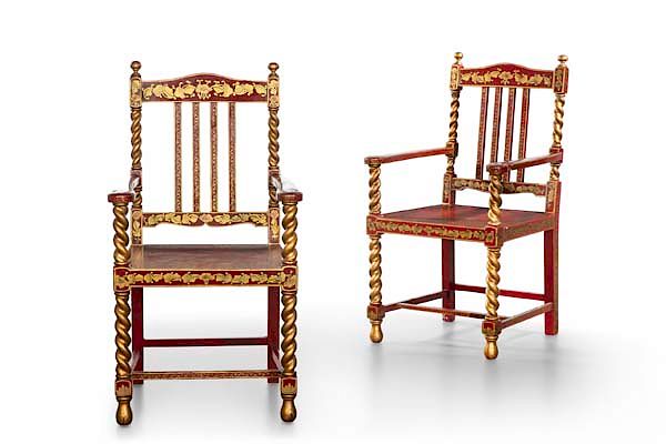 Appraisal: A pair of Chinoiserie decorated armchairs A pair of Chinoiserie