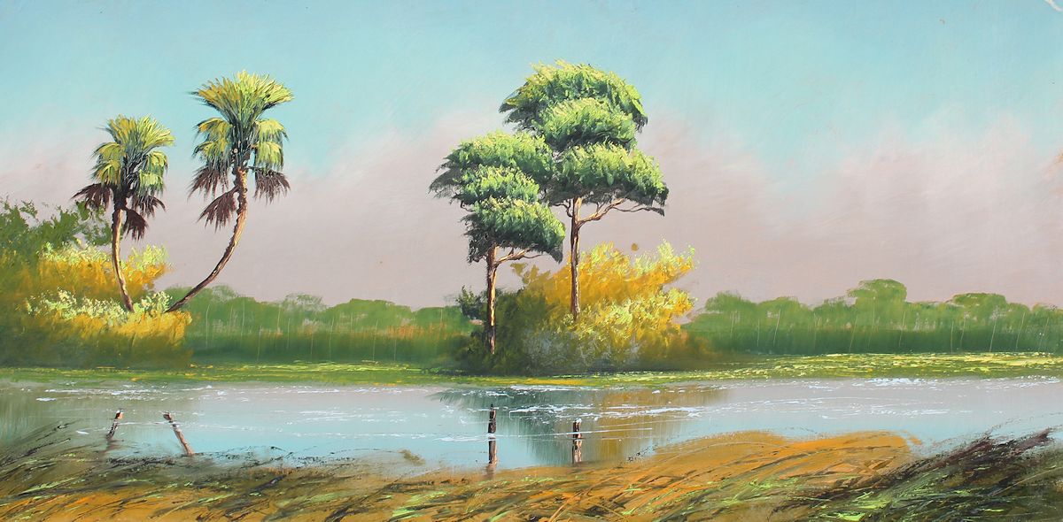 Appraisal: HAIR Alfred American - Florida Highwaymen backwaters scene with stand