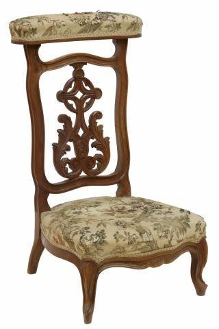 Appraisal: French carved walnut prie-dieu prayer chair mid th c padded