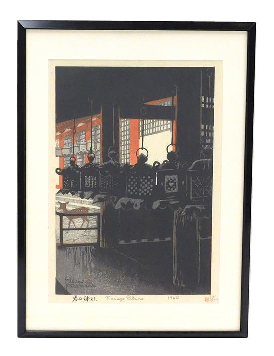 Appraisal: ASIAN Shiro Kasamatsu Japanese - Kasuga Shrine woodblock print depicting