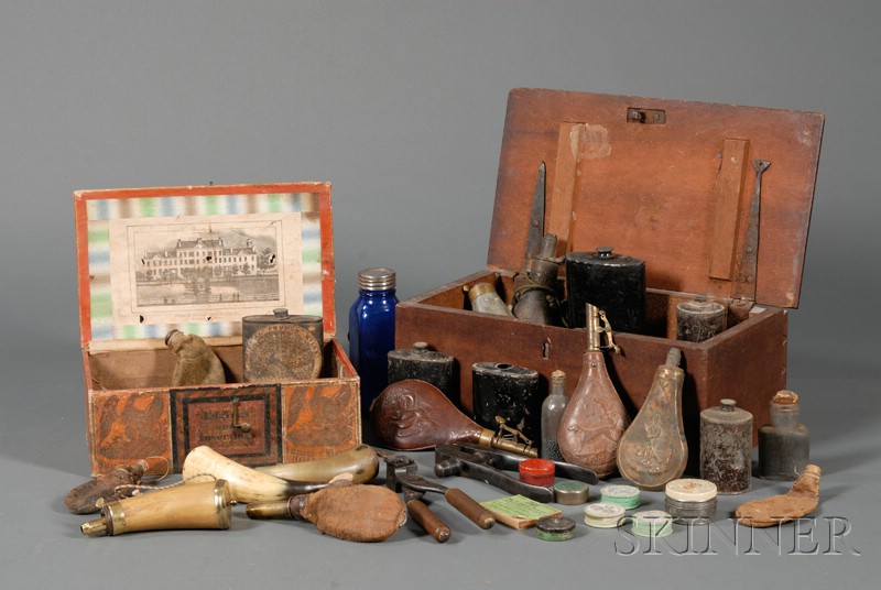 Appraisal: Two Boxes Containing an Assortment of Artillery Containers and Projectiles