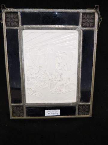 Appraisal: Antique Porcelain Lithopane interior family scene image area x trimmed