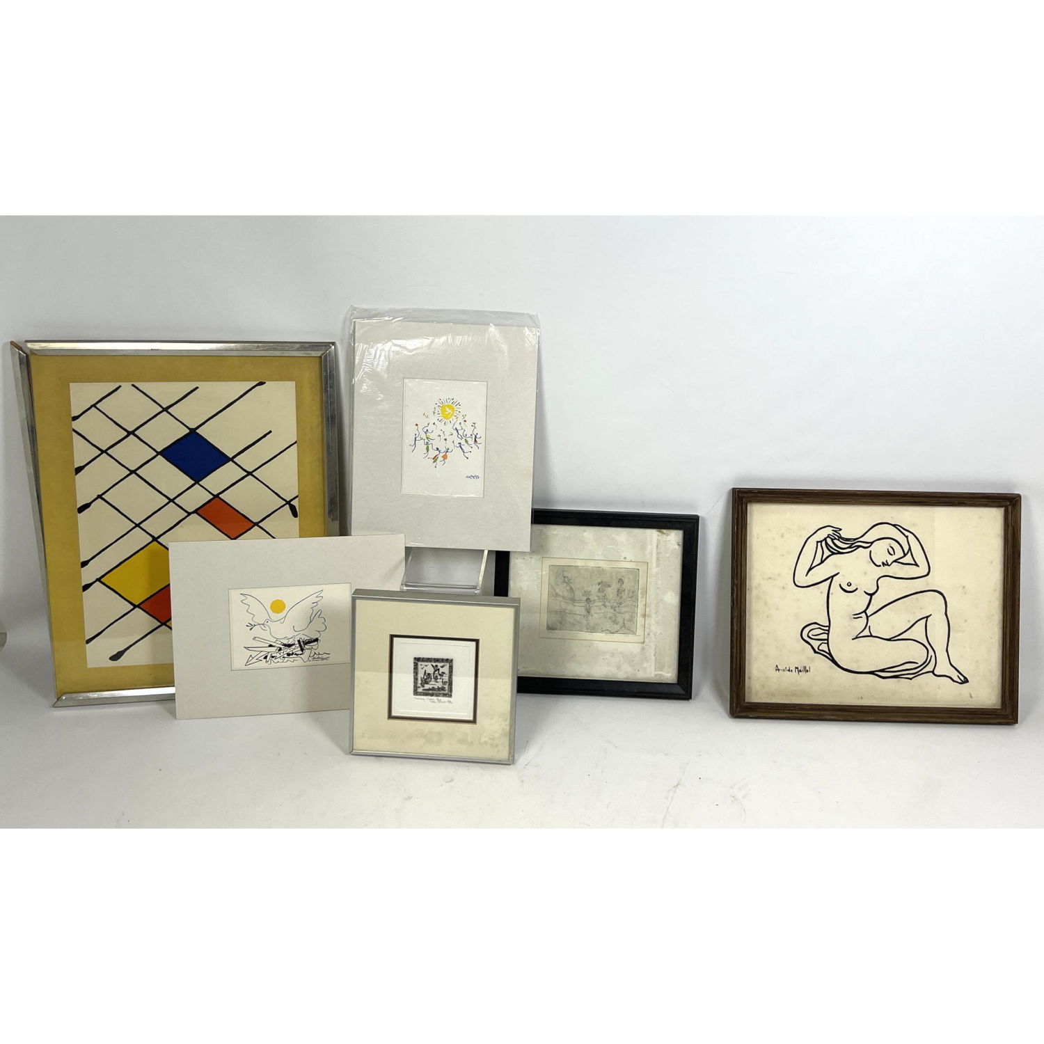 Appraisal: pc Small Framed Art Lot Some signed Including After Picasso