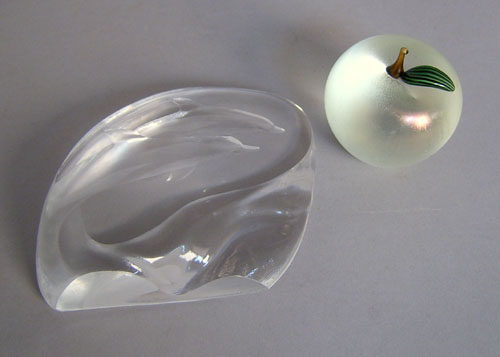 Appraisal: Orient Flume apple paperweight together with a Mats Jonasson dolphin