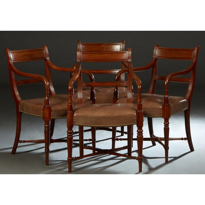 Appraisal: Set of Four English Carved Mahogany Armchairs th c the