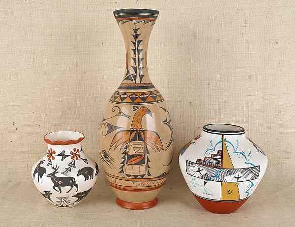 Appraisal: Zia pottery olla by M Medina together with an Acoma