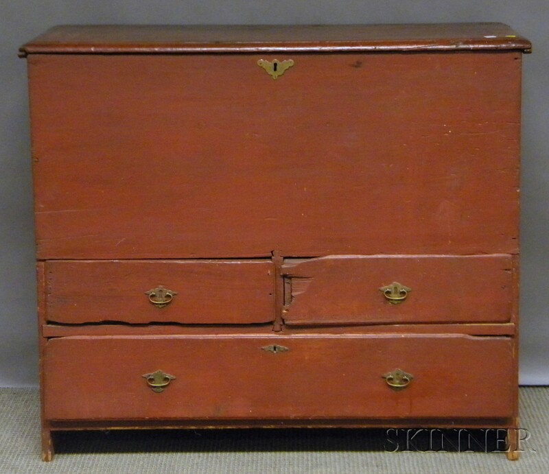 Appraisal: Red-painted Pine Blanket Chest over Two Long Drawers ht wd