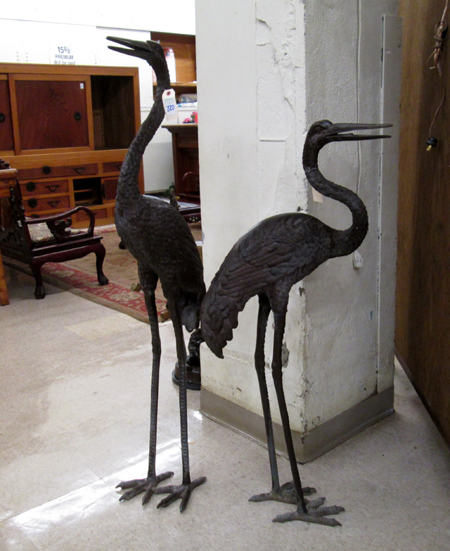 Appraisal: LARGE PAIR OF BRONZE GARDEN CRANES the pair cast in