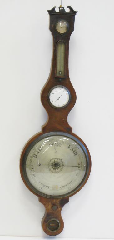 Appraisal: An early th Century mahogany cased Barometer Clock and Thermometer