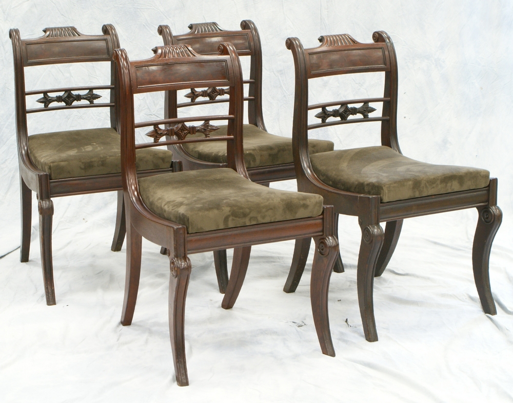 Appraisal: carved mahogany Federal DR chairs unusual rolled and carved crest