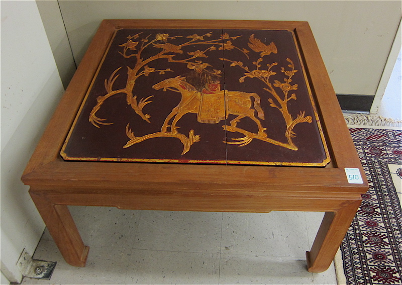 Appraisal: CHINESE COFFEE TABLE of square teak construction with red gold