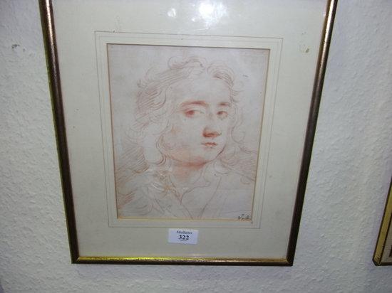 Appraisal: TH CENTURY FRENCH SCHOOLPortrait sketch of a gentleman with flowing