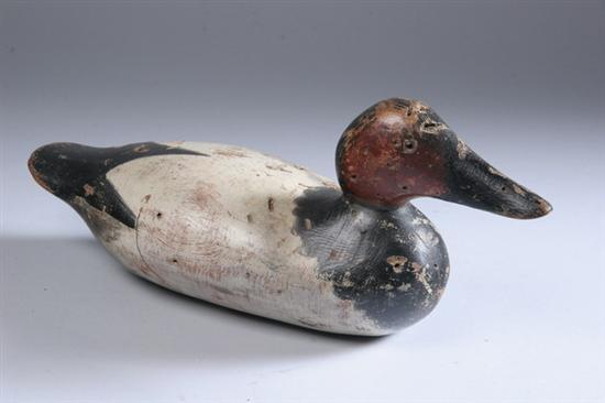 Appraisal: MASON CARVED AND PAINTED WOOD CANVASBACK DRAKE DECOY With glass