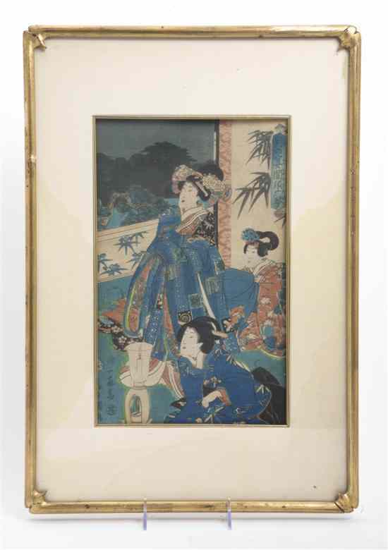 Appraisal: A Japanese Woodblock Print Triptych depicting figures in an interior