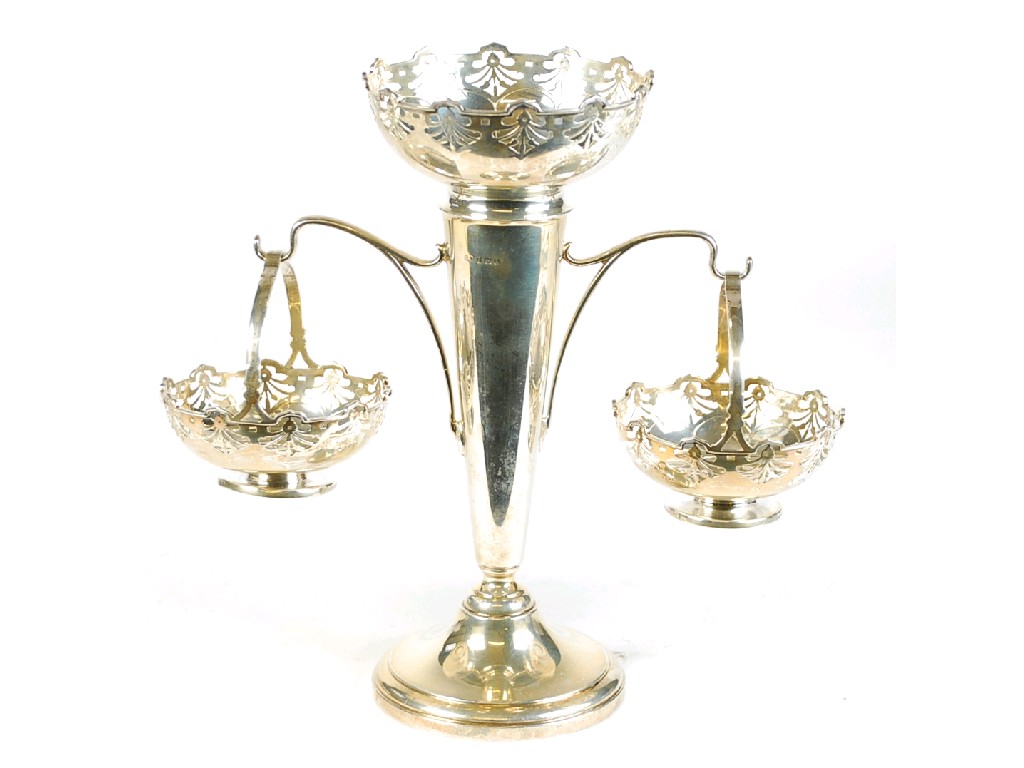 Appraisal: GEORGE V SILVER TWO BRANCH TABLE CENTRE EPERGNE the central