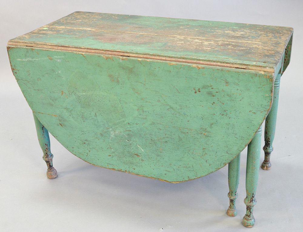 Appraisal: Green painted drop-leaf ht wd dp each leaf Provenance Former