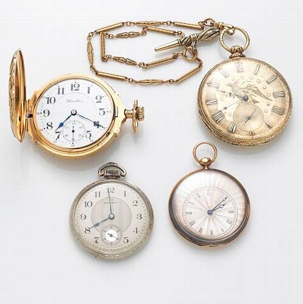 Appraisal: A collection of four k gold gold-filled and metal pocketwatches