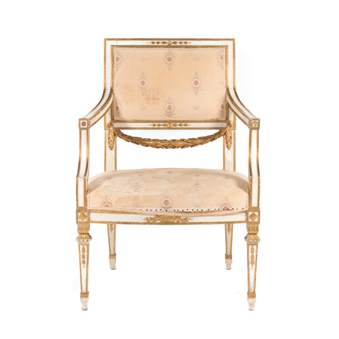 Appraisal: Continental white painted parcel-gilt fauteuil branded AO late th early