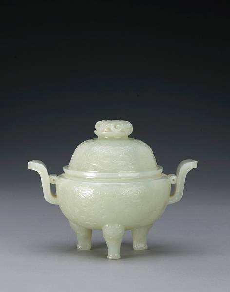 Appraisal: A white nephrite tripod covered censer th th Century Raised