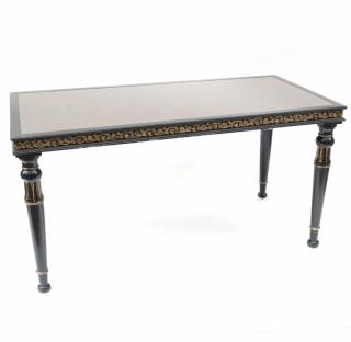 Appraisal: French-style bureau plat with ebonized and gilt accents and grey