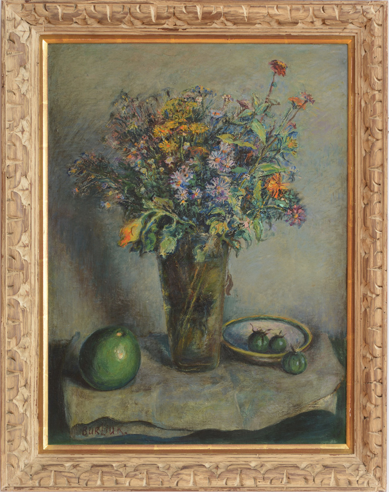 Appraisal: DAVID BURLIUK - FLOWERS IN A VASE Oil on canvas