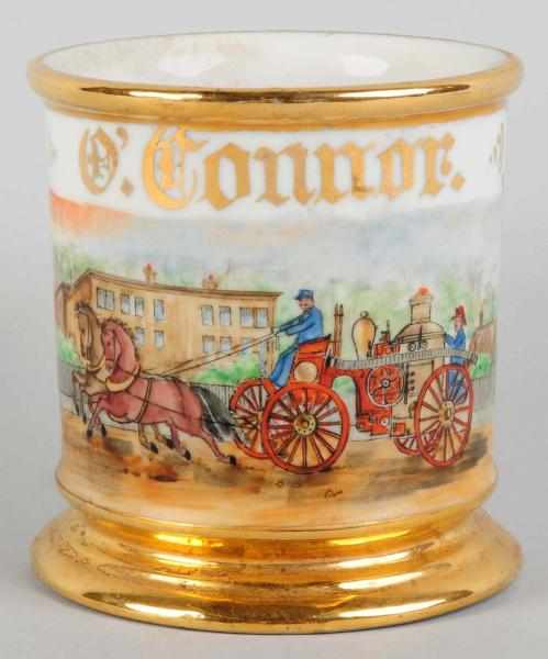 Appraisal: Horse-Drawn Fire Pumper Shaving Mug Gilt name D Connor Fantastic