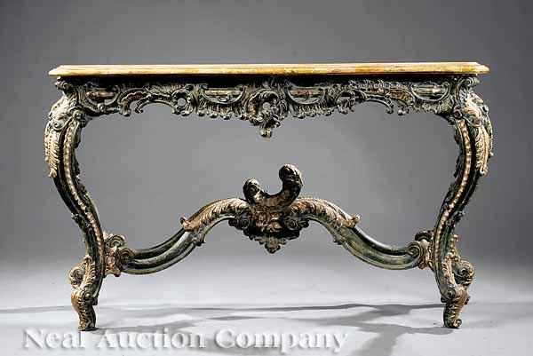 Appraisal: A Large Venetian Rococo-Style Verde Antico Painted and Gilded Console