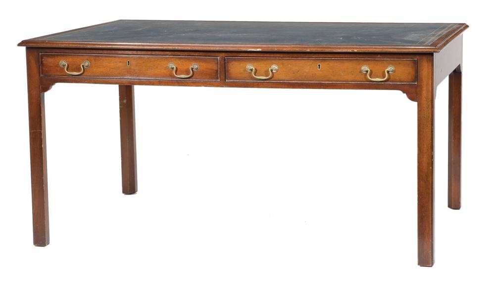 Appraisal: Kittinger Mahogany Writing Table leather writing surface two drawers spandrel