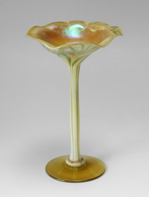 Appraisal: IRIDESCENT ART GLASS COMPOTE Attributed to Douglas Nash with possible