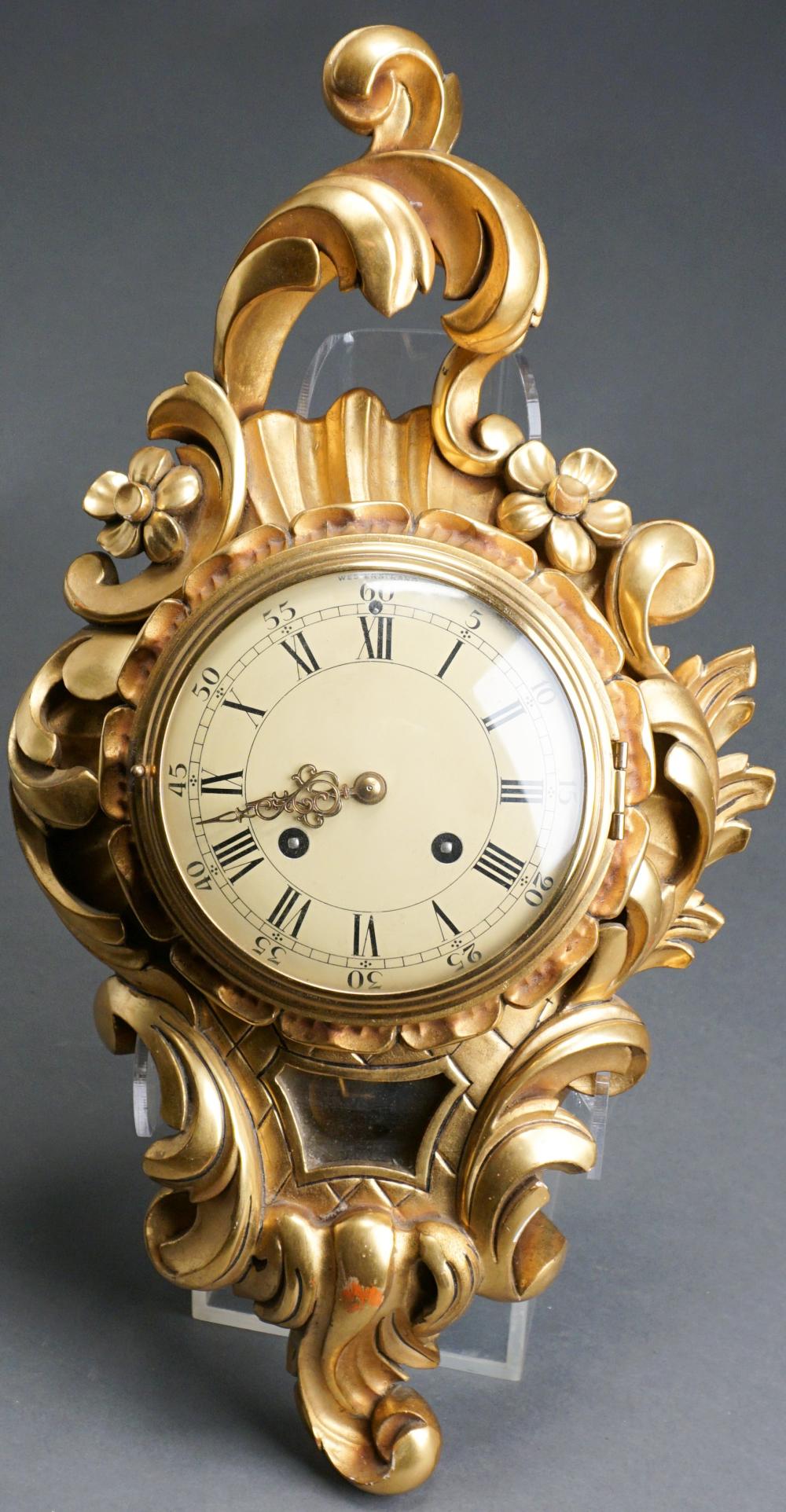 Appraisal: Westerstrand Rococo Style Gilt Gesso Cartel Clock x in x