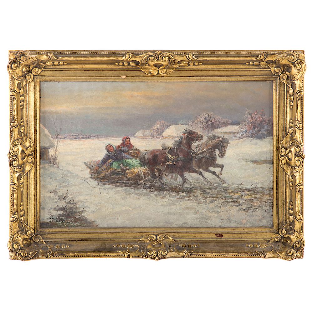 Appraisal: Russian School th c Racing Home oil Oil on canvas