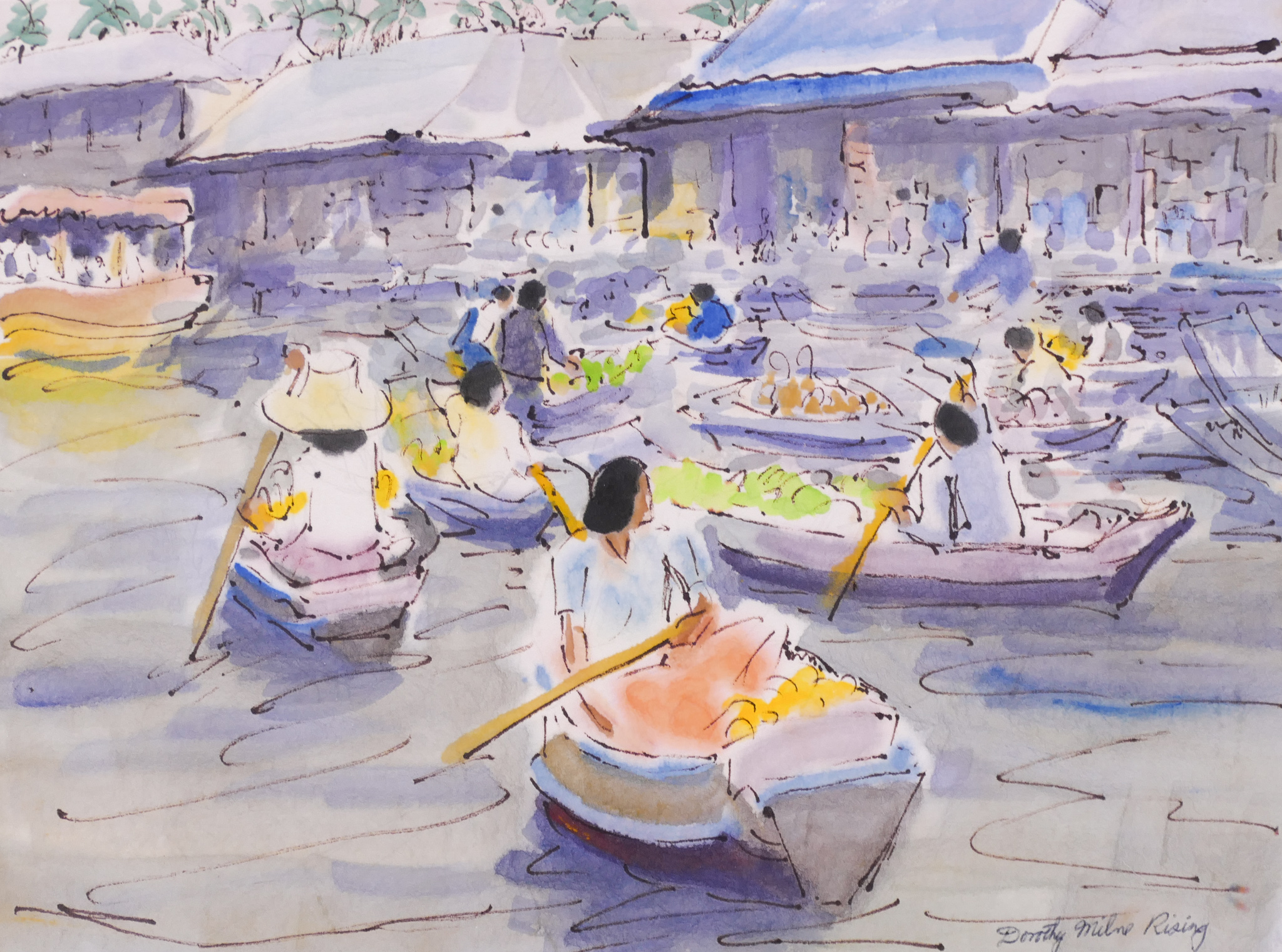 Appraisal: Dorothy Milne Rising - Washington ''Thailand Scene'' Watercolor on Paper