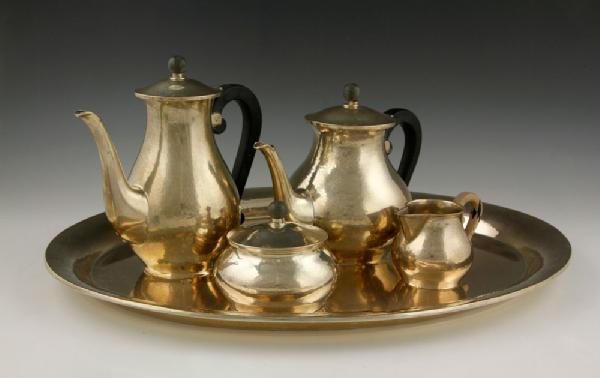 Appraisal: - Italian Tea Set Silver Italian hammered tea set silver