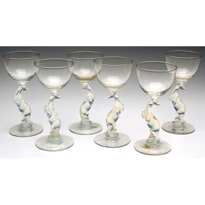 Appraisal: Libbey wine glasses set of six Kangaroo figural stems with